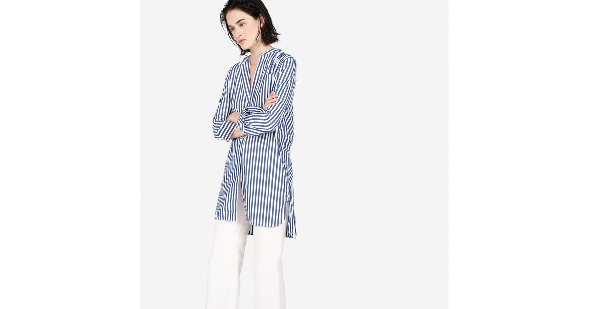 Cotton Poplin Collarless Shirt Dress 