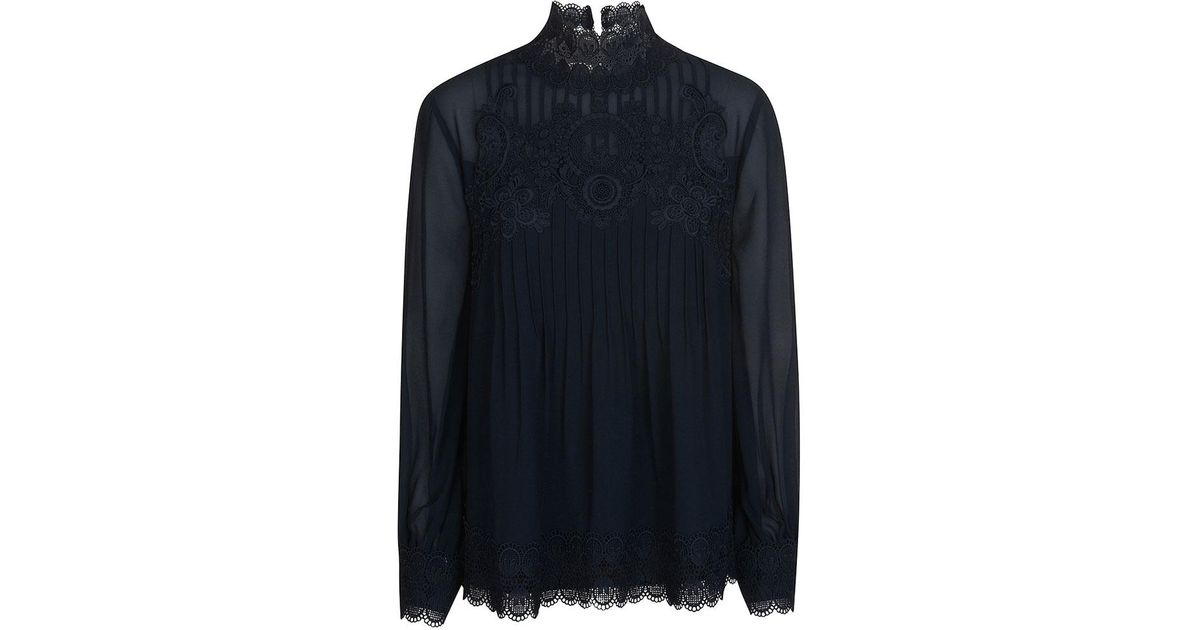Ted Baker Cailley Lace Pintuck High-neck Top in Navy (Blue) - Lyst