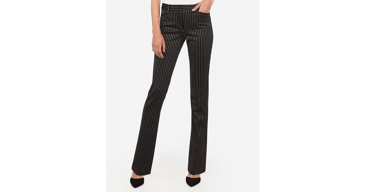 Express Mid Rise Stripe Barely Boot Columnist Dress Pants Black And