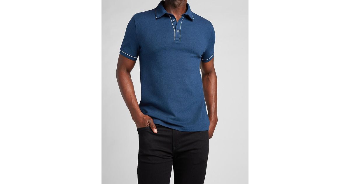 Denim Piped Luxe Pique Polo Blue 