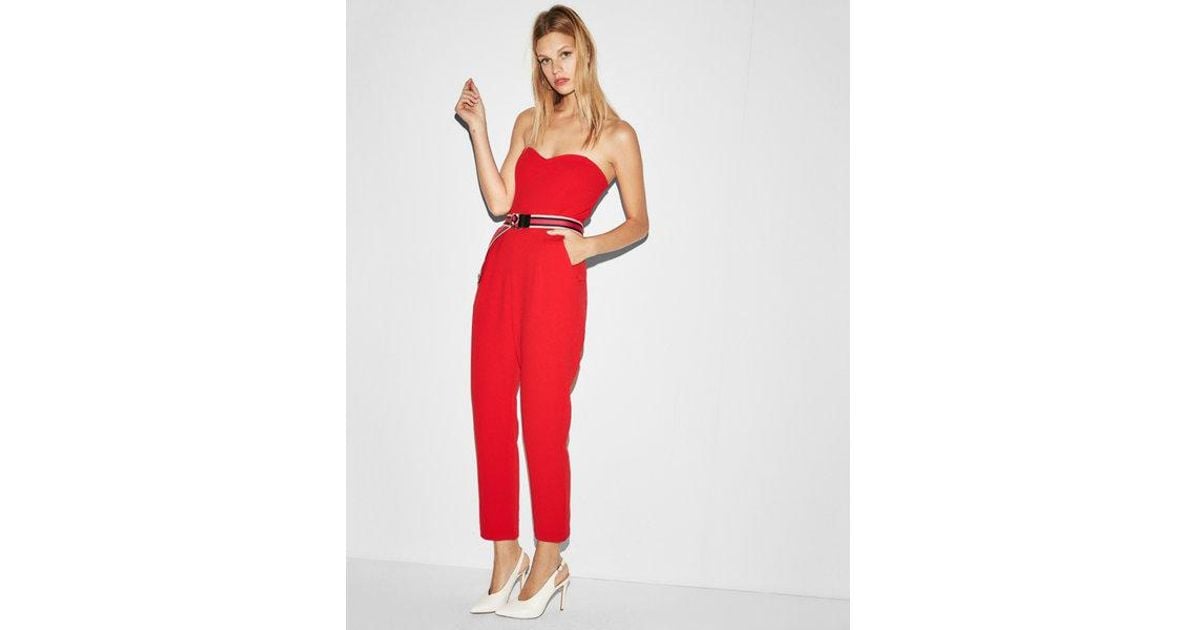 strapless sweetheart neckline jumpsuit