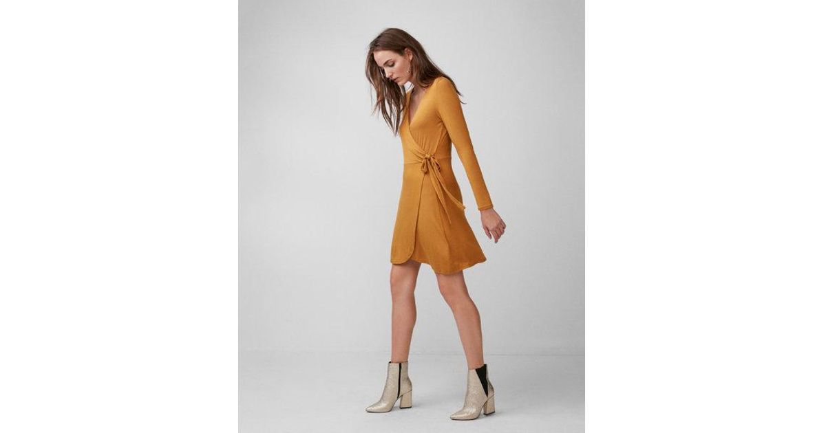 yellow long sleeve wrap dress