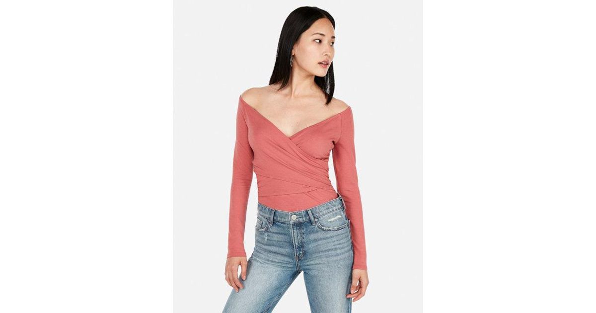 express one eleven off the shoulder surplice top