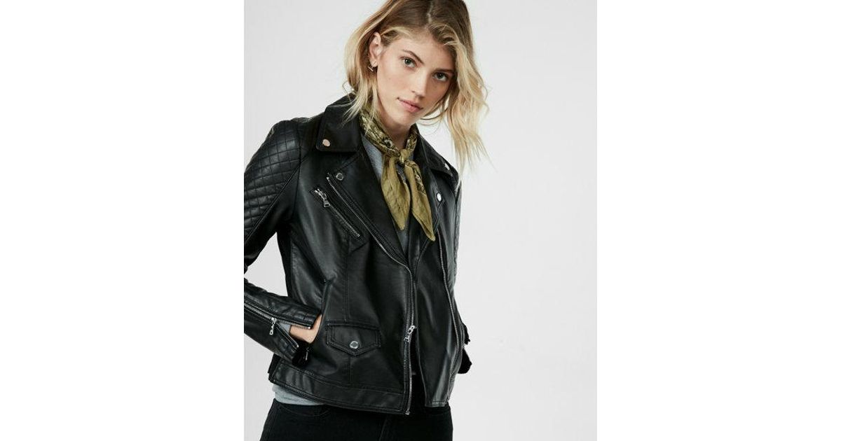 Express Faux Leather Quilted Moto Jacket Black