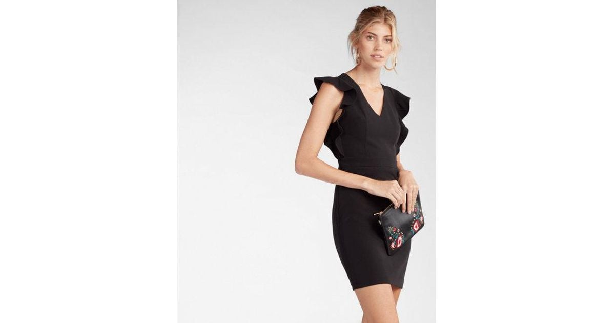 black v neck ruffle dress