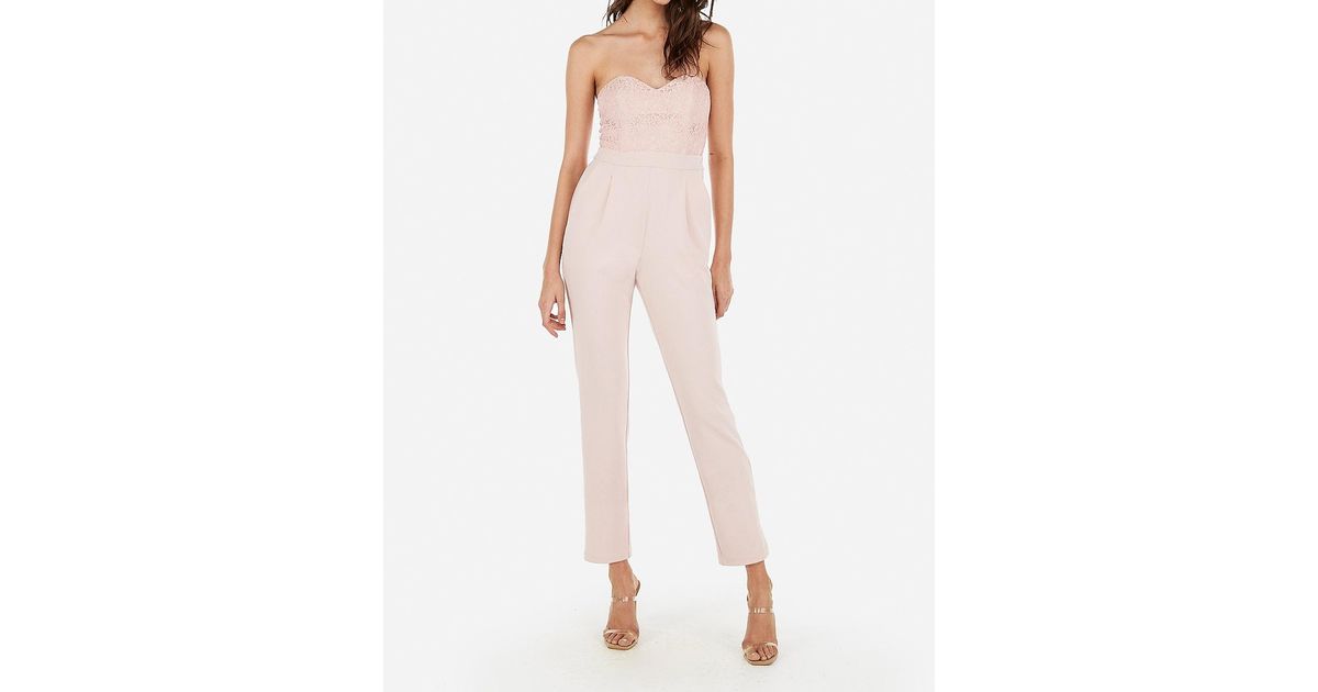 lace bodice strapless sweetheart jumpsuit