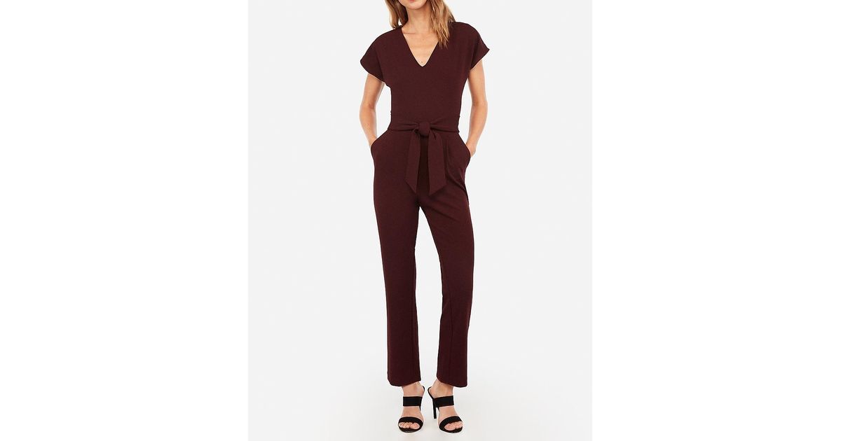 express v neck tie waist jumpsuit