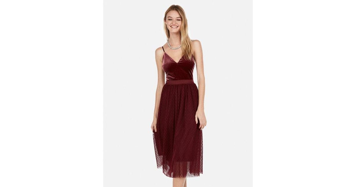 velvet bodice tulle midi dress