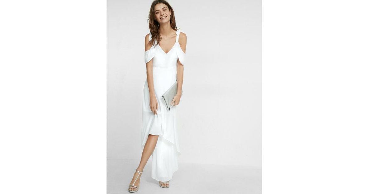 white cold shoulder maxi dress