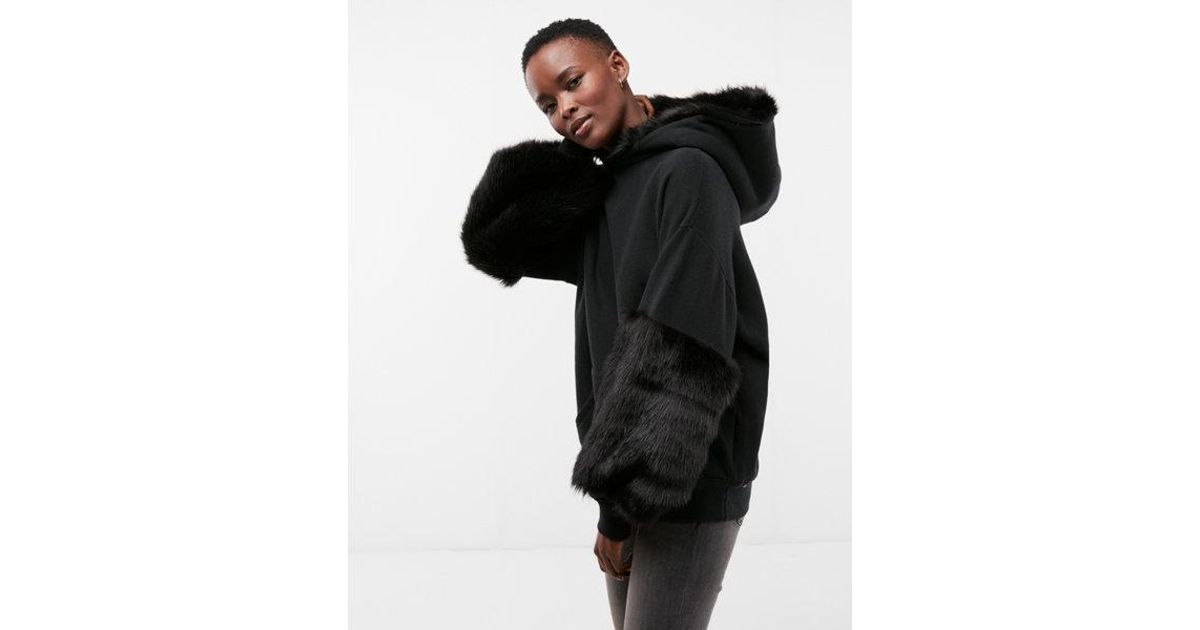 faux fur hooded sweatshirt