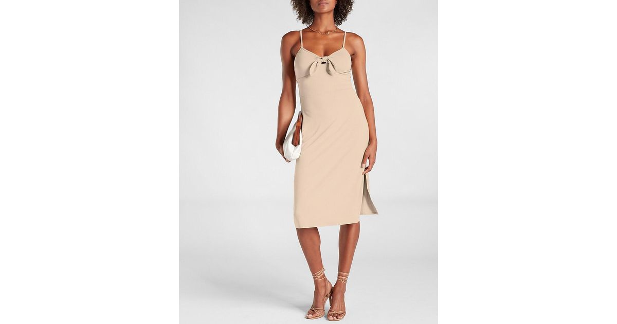 Express Soft Tie Front Midi Dress Neutral Xs in Natural | Lyst Canada