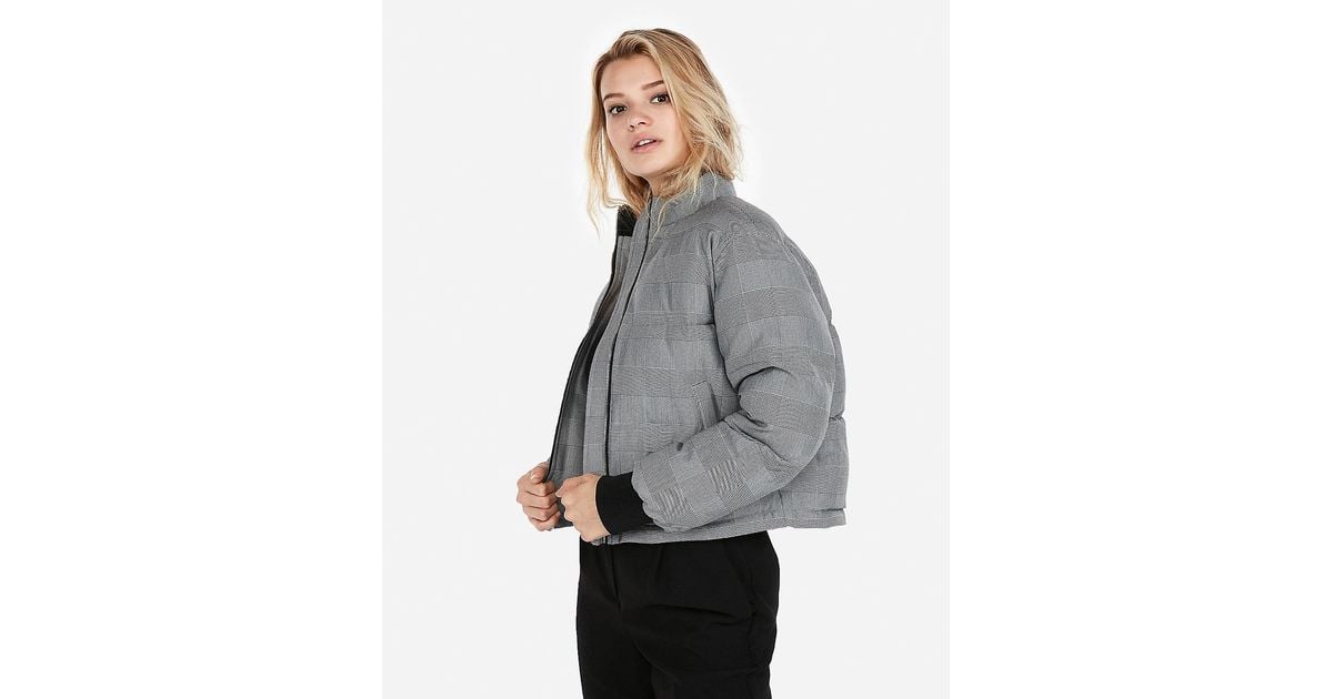 Express Plaid Puffer Coat Gray Lyst