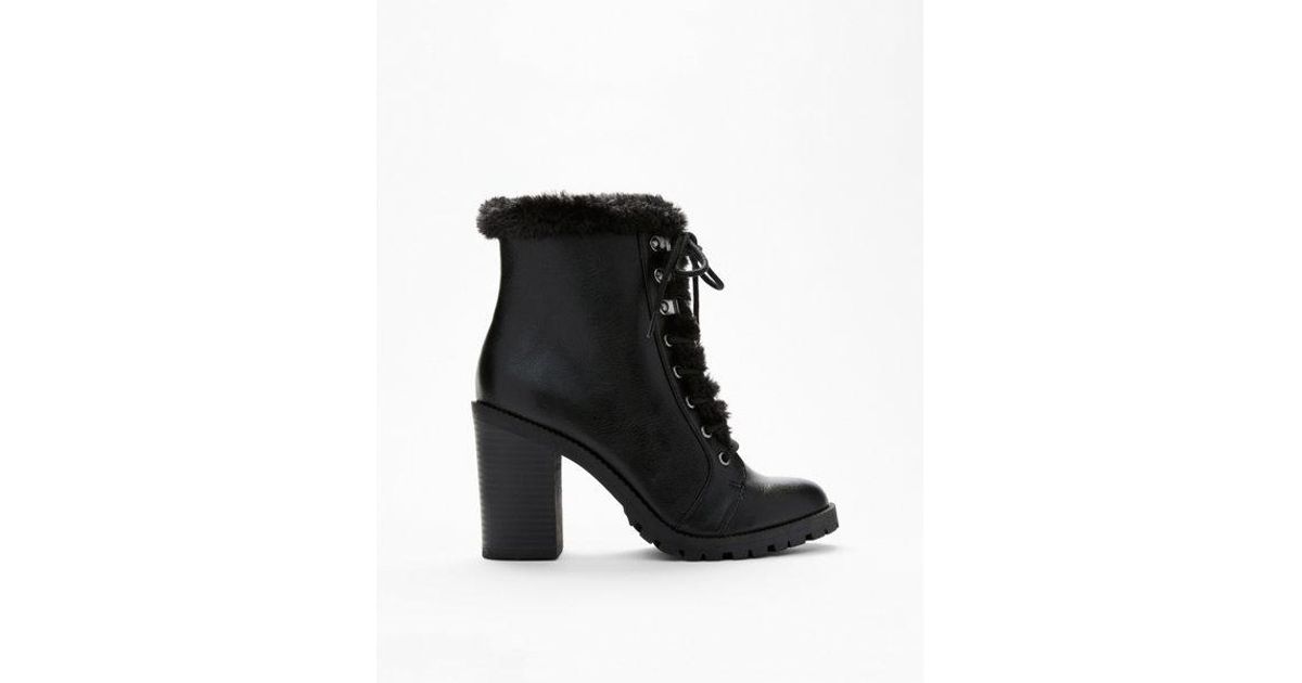 high heel boots with fur trim
