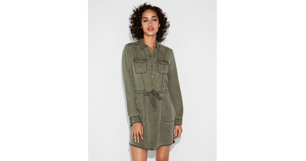 green utility shirt dress