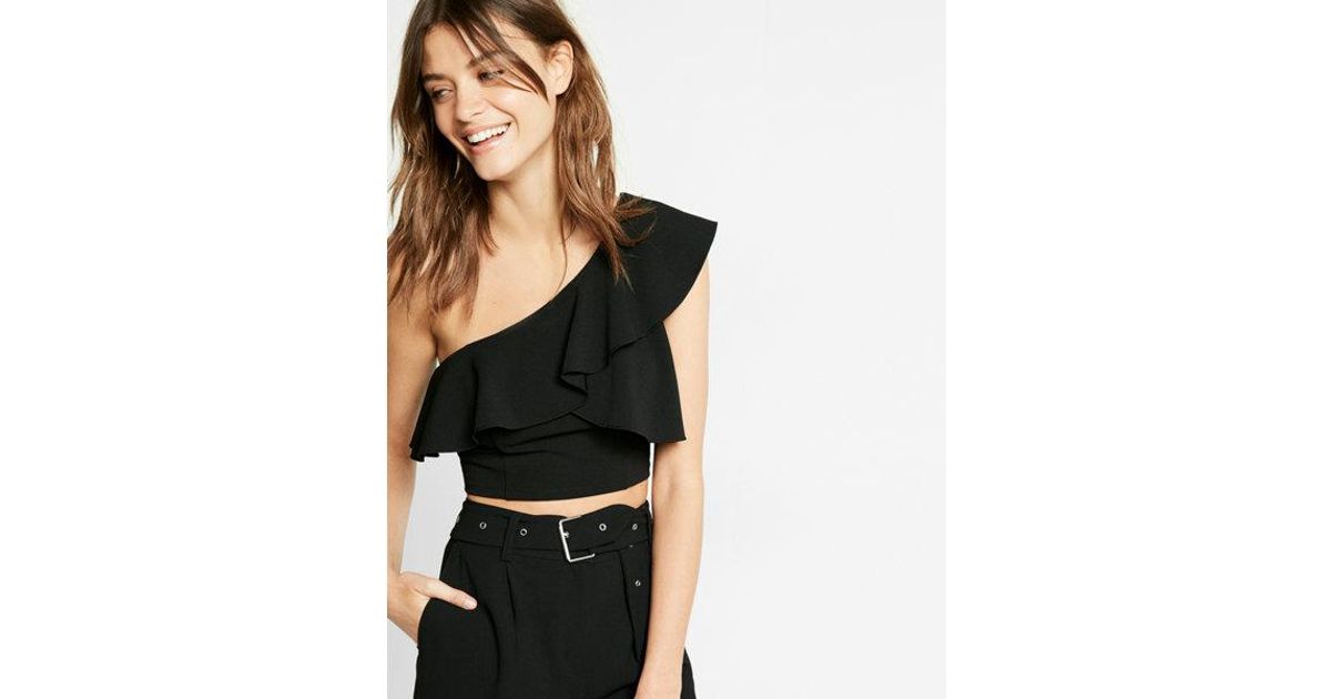 black one shoulder ruffle top