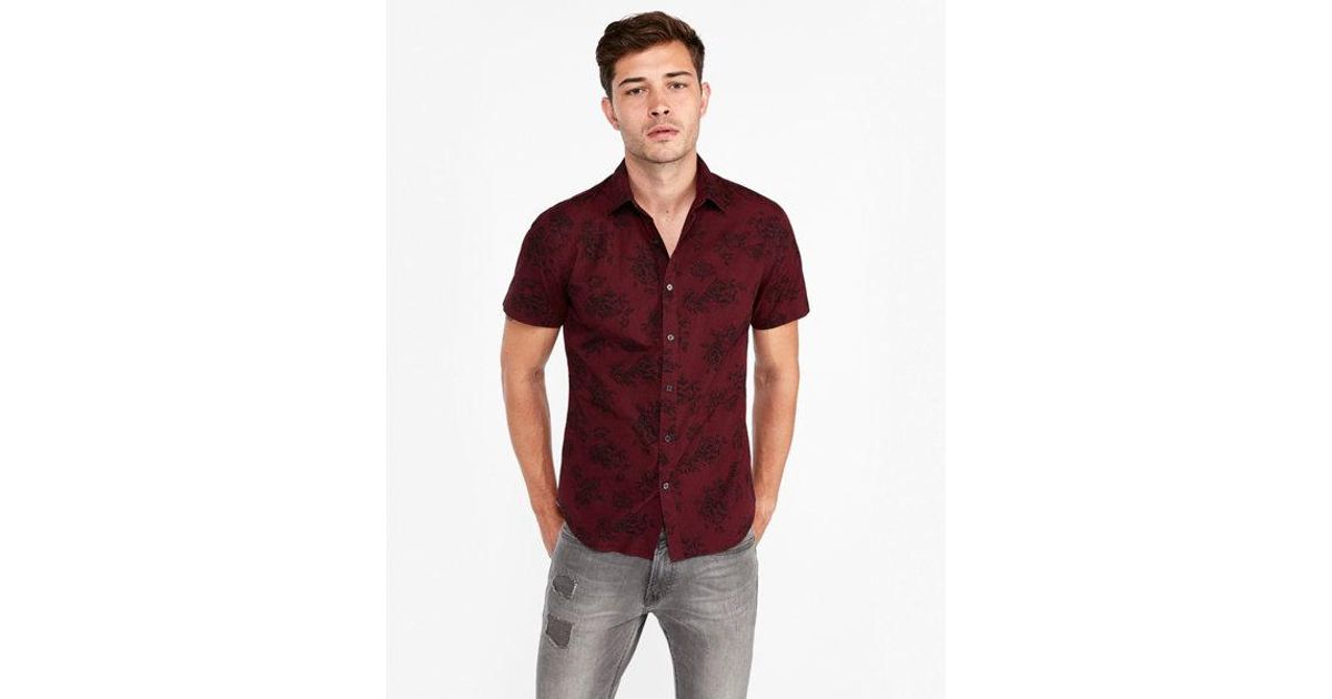 Express Cotton Slim Burgundy Floral 