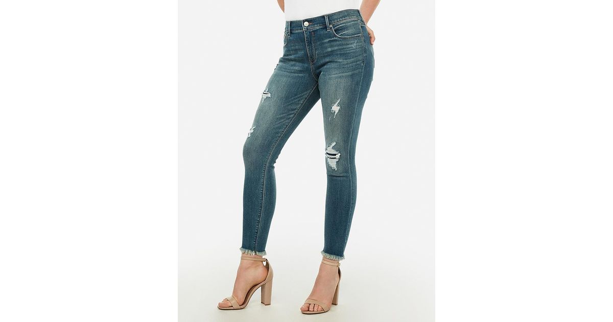 mid rise denim perfect raw hem ankle leggings