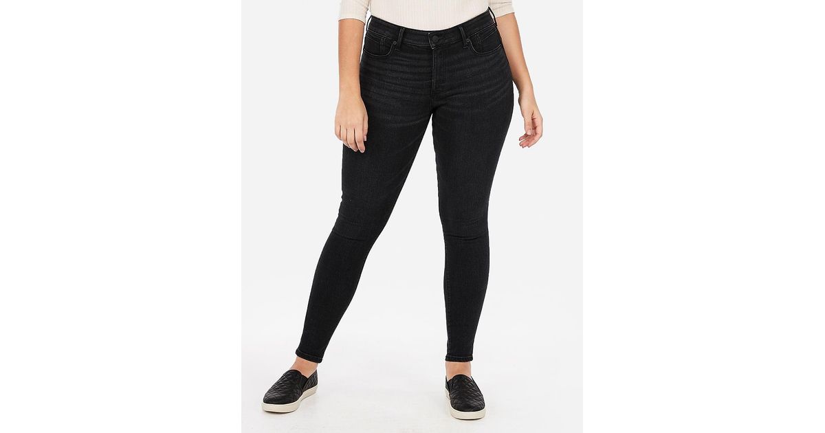 Express Mid Rise Denim Perfect Curves Lift Black Leggings Black Lyst