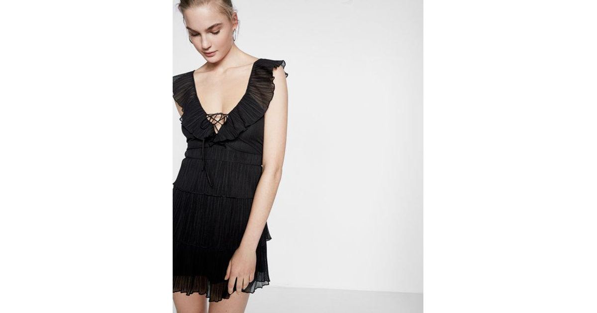 lace up ruffle dress