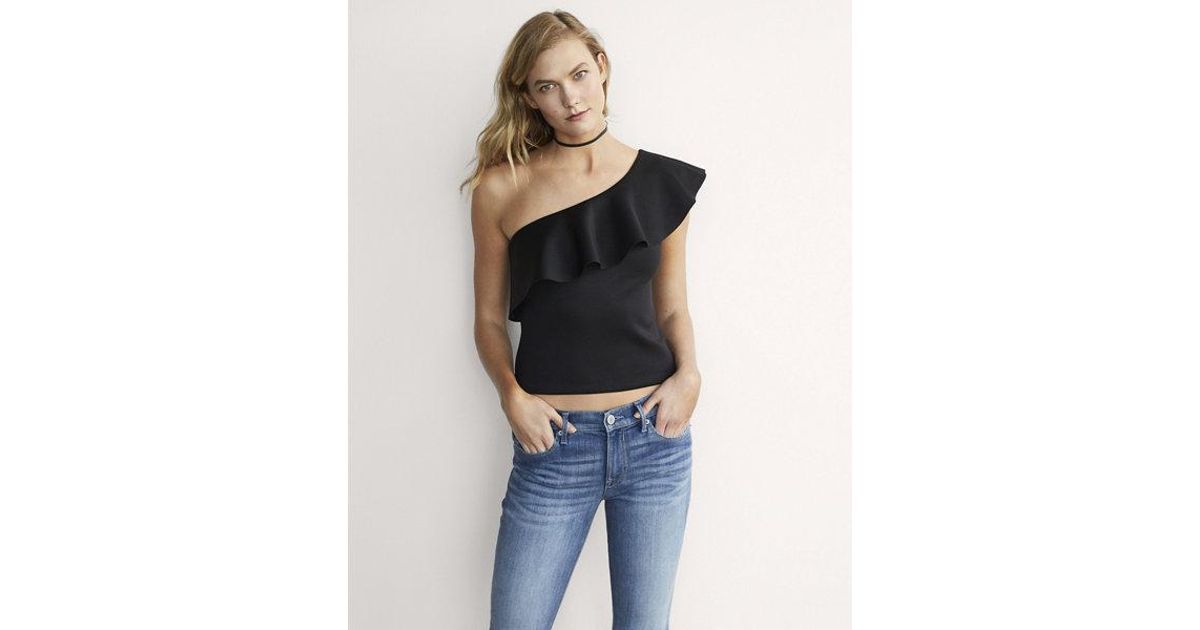 one shoulder black ruffle top