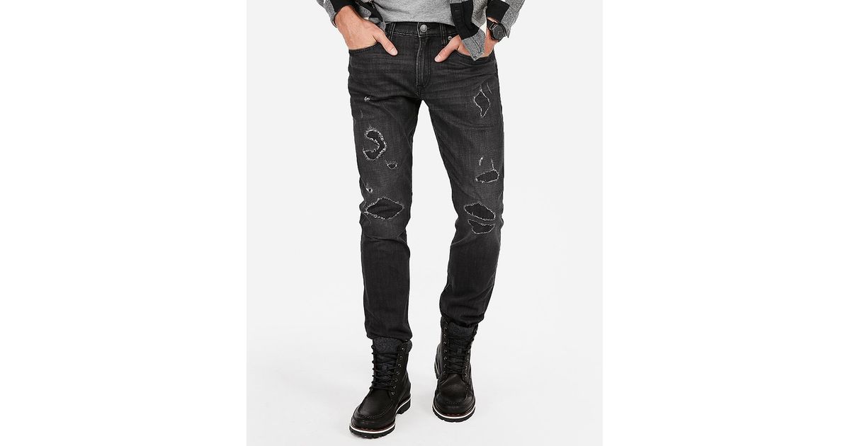 Express Denim Slim Distressed Stretch+ Jeans, in Black for Men Lyst