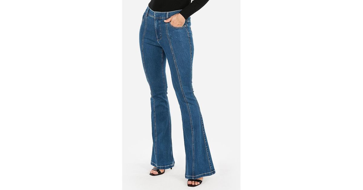 Express High Waisted Denim Perfect Seamed Bell Bottom Flare Jeans, in Blue  - Lyst