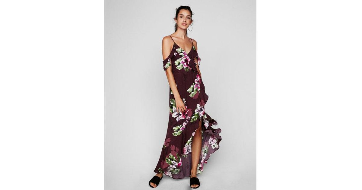 purple cold shoulder maxi dress