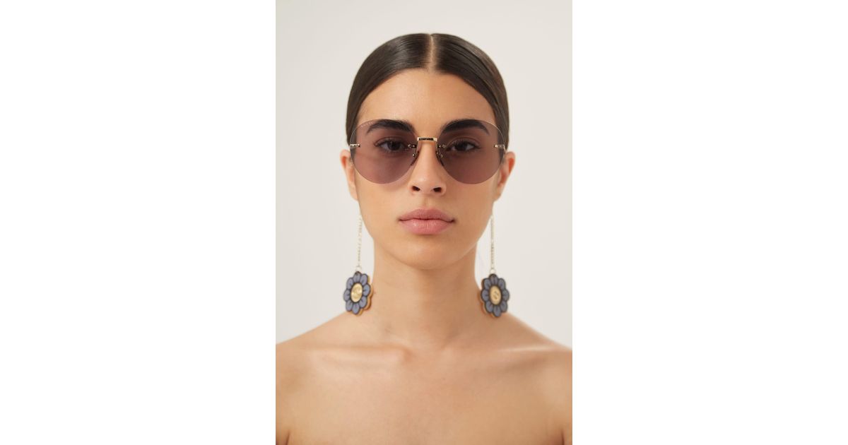 Gucci Chain Gold Round Sunglasses With Charms in Natural Lyst