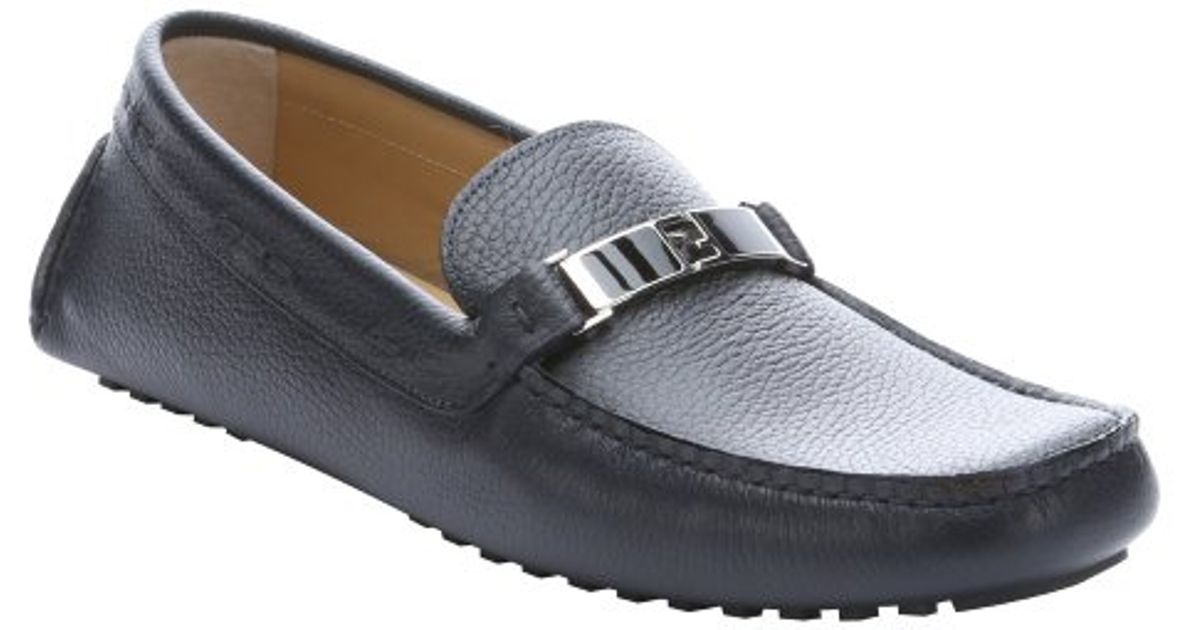 Fendi Blue Leather Logo Strap Driving Loafers in Blue for Men | Lyst