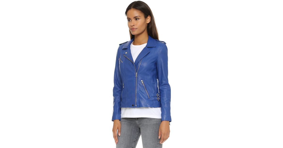 Rebecca Taylor Washed Leather Jacket Electric Blue In Lyst