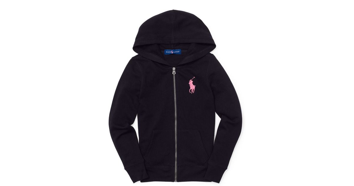 Ralph Lauren Pink Pony Fleece Zip Hoodie in Black | Lyst