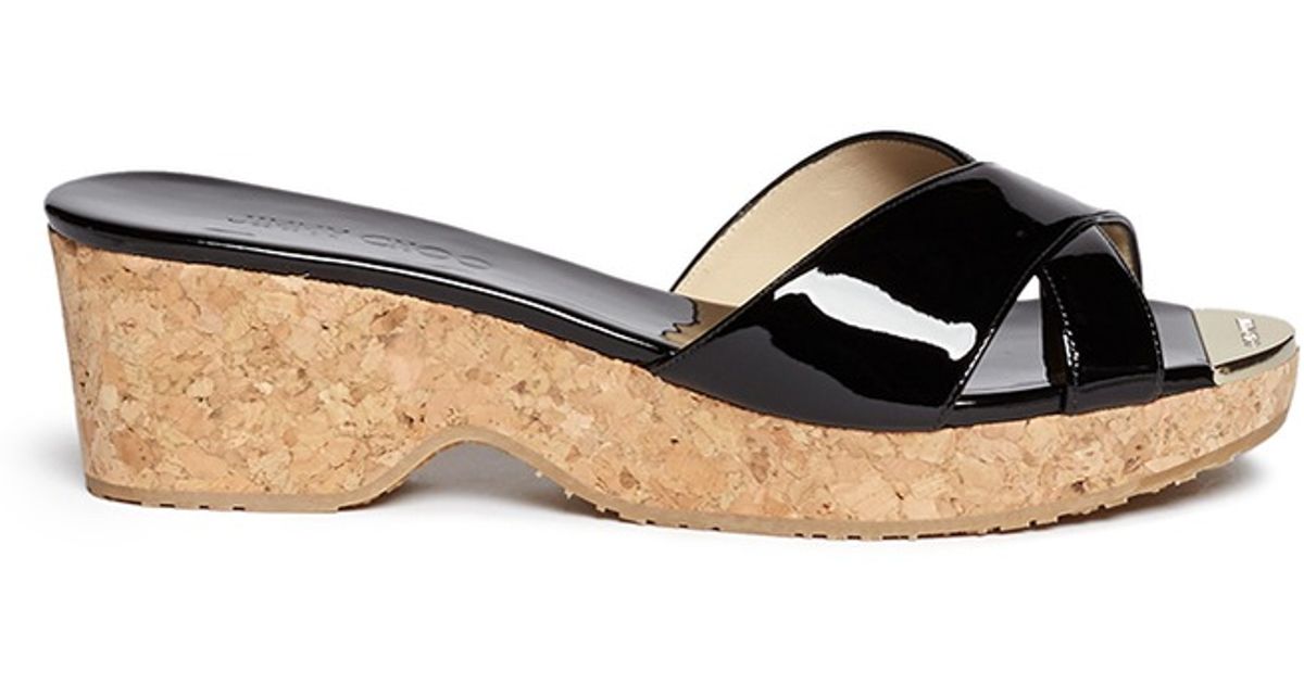 patent leather cork wedges