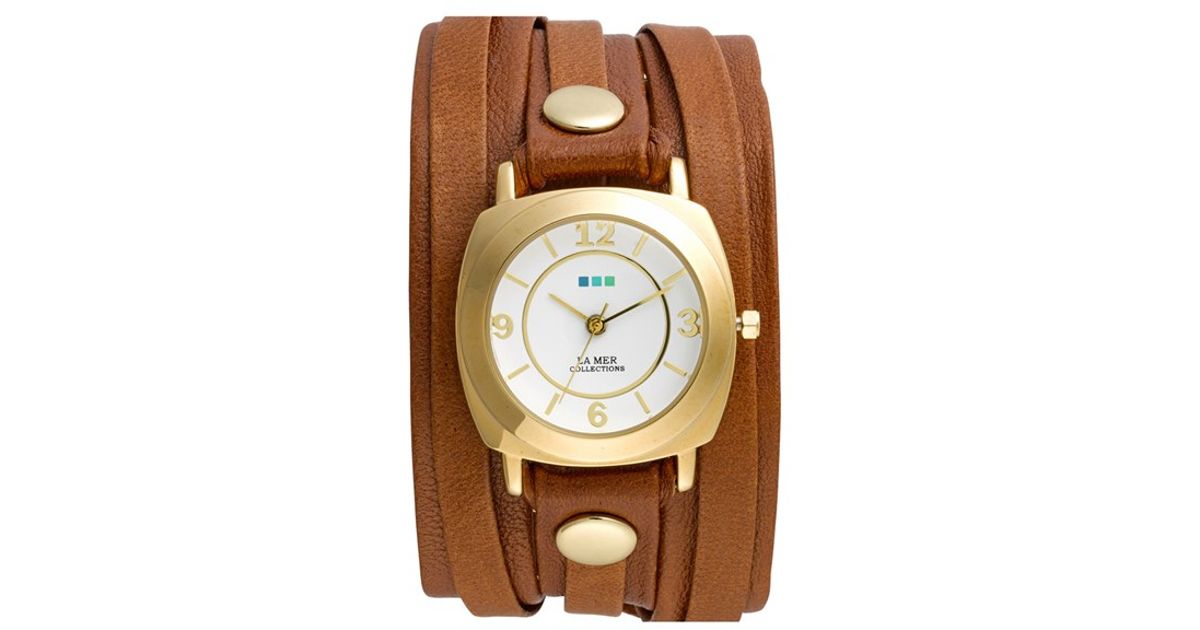 Lyst La Mer Collections Clic Leather Wrap Bracelet Watch In Brown