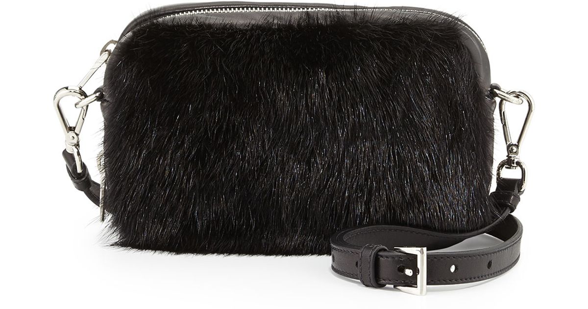 Prada Nappa Bomber \u0026amp; Mink Fur Belt Bag in Black | Lyst