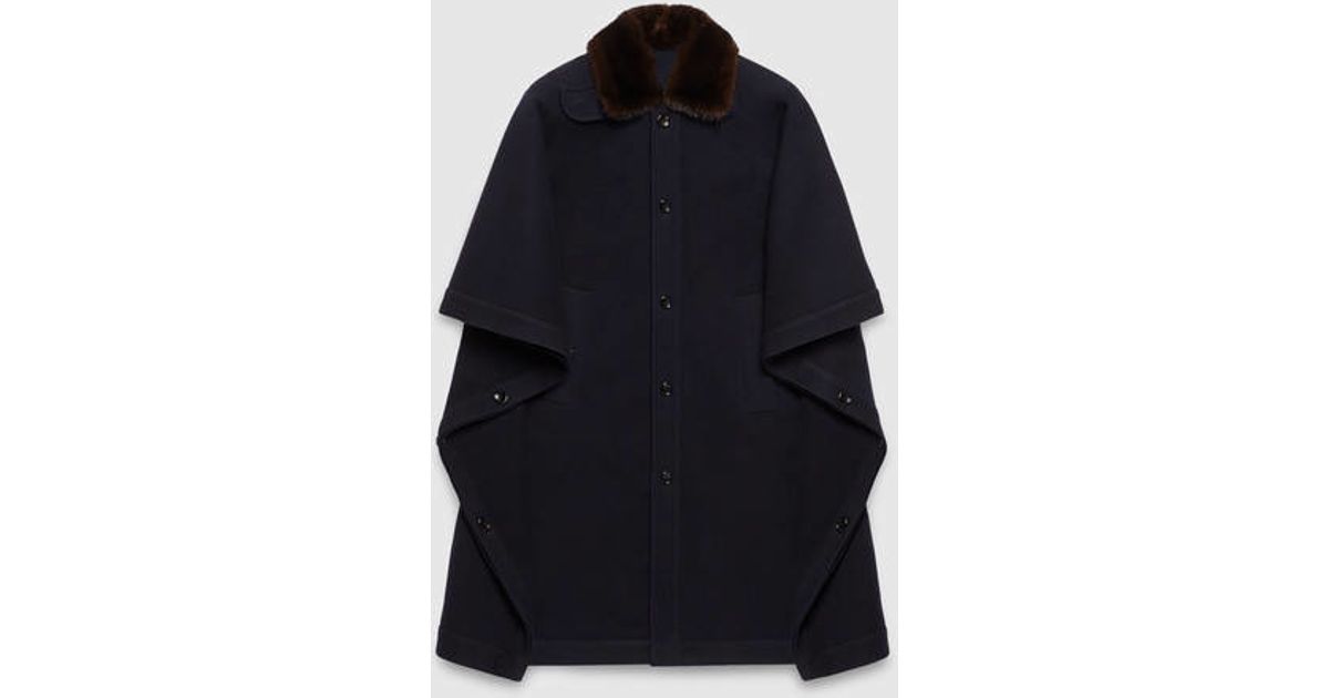 Gucci Wool Cape With Fur Collar in Blue for Men | Lyst