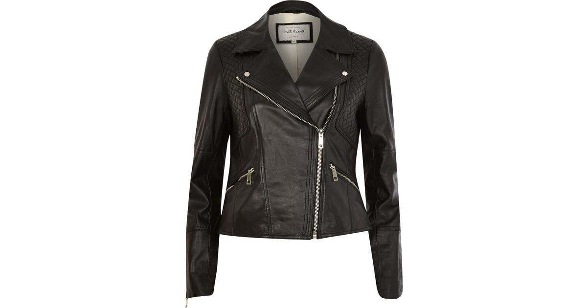 River Island Black Leather Fitted Biker Jacket Lyst Black Leather Fitted Biker Jacket