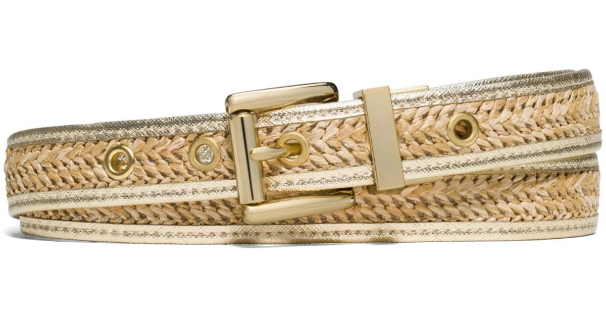 Michael Kors Leathertrimmed Straw Belt in Gold (Metallic) Lyst