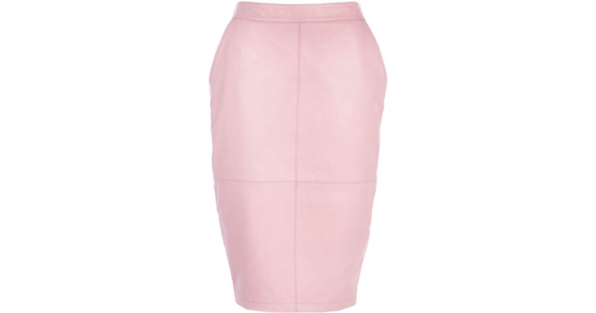 River Island Light Pink Leather Pencil Skirt Lyst UK