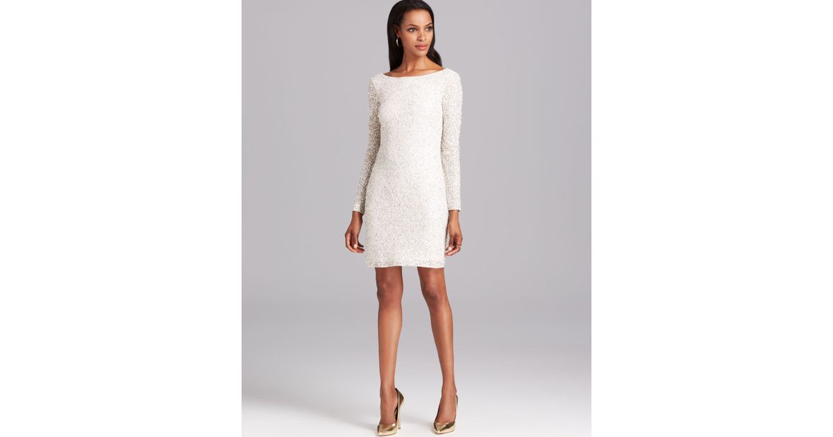 Aidan Mattox Cocktail Dress Long Sleeve Sequin In White Lyst