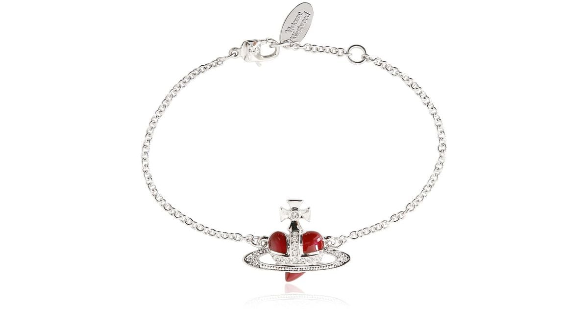 Vivienne Westwood Diamante Heart Bracelet in Red (Metallic) | Lyst