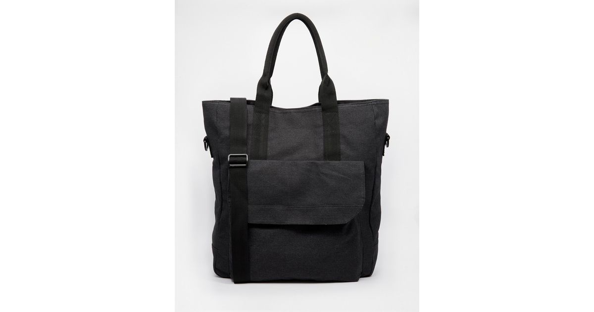 Asos Tote Bag In Black Washed Canvas For Men