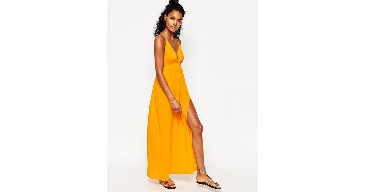 yellow plunge maxi dress