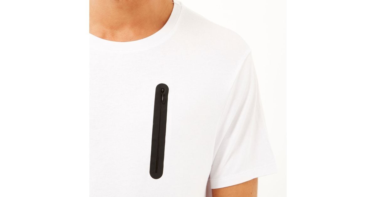 Cotton White Zip Pocket T-shirt for Men 