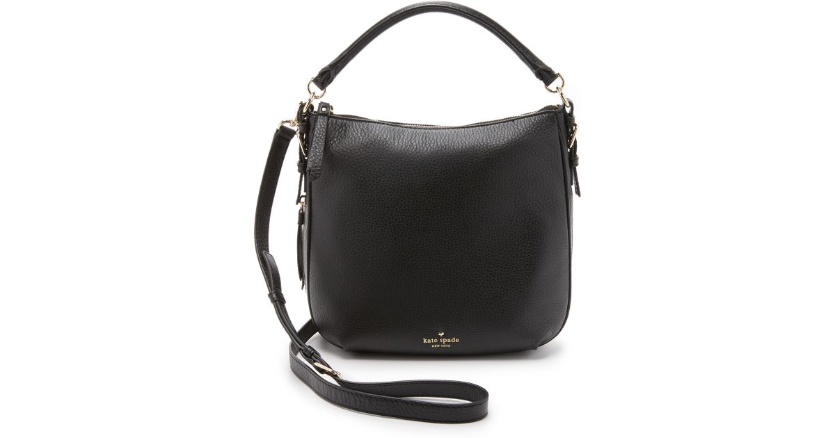 Kate Spade Ella Small Black Pebbled Leather White Logo Crossbody Tote  Handbag | Lyst