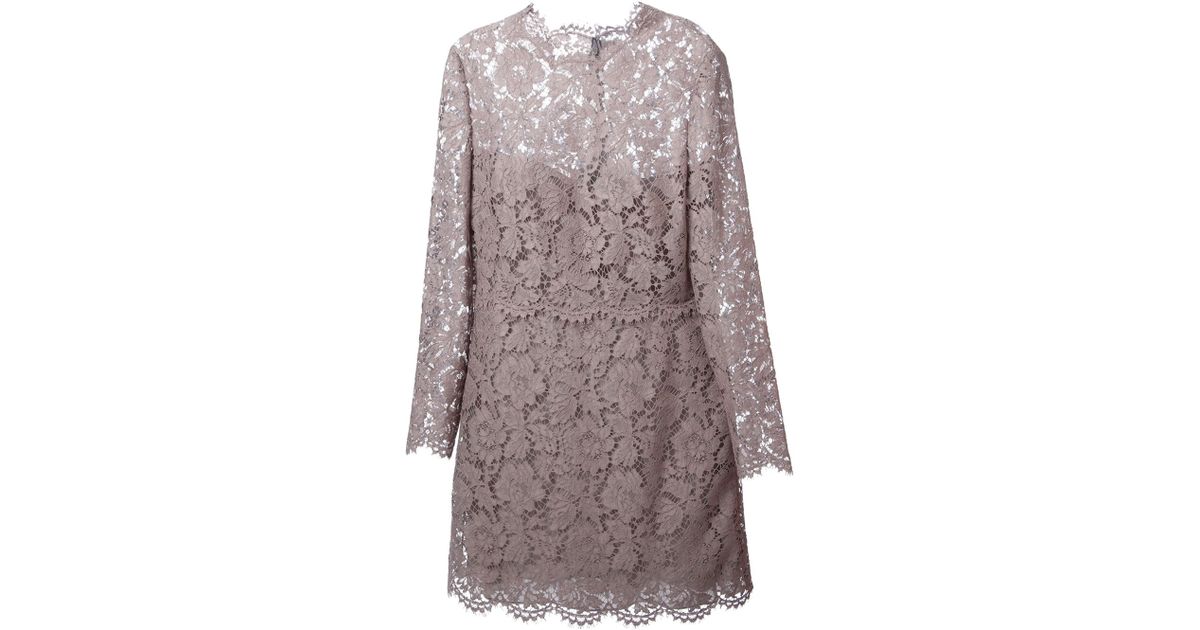 Valentino Lace Cocktail Dress in Grey (Gray) - Lyst