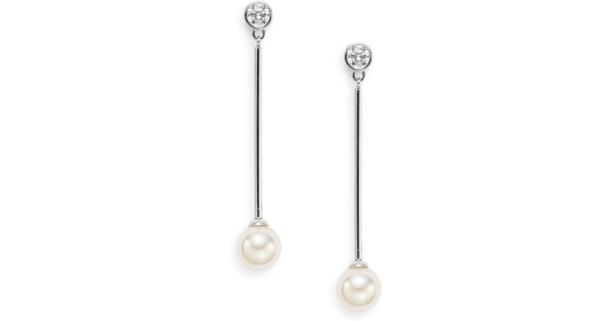 Lyst Majorica 8mm White Round Pearl Sterling Silver Drop Lyst Majorica 8mm White Round Pearl Sterling Silver Drop Earrings In Metallic
