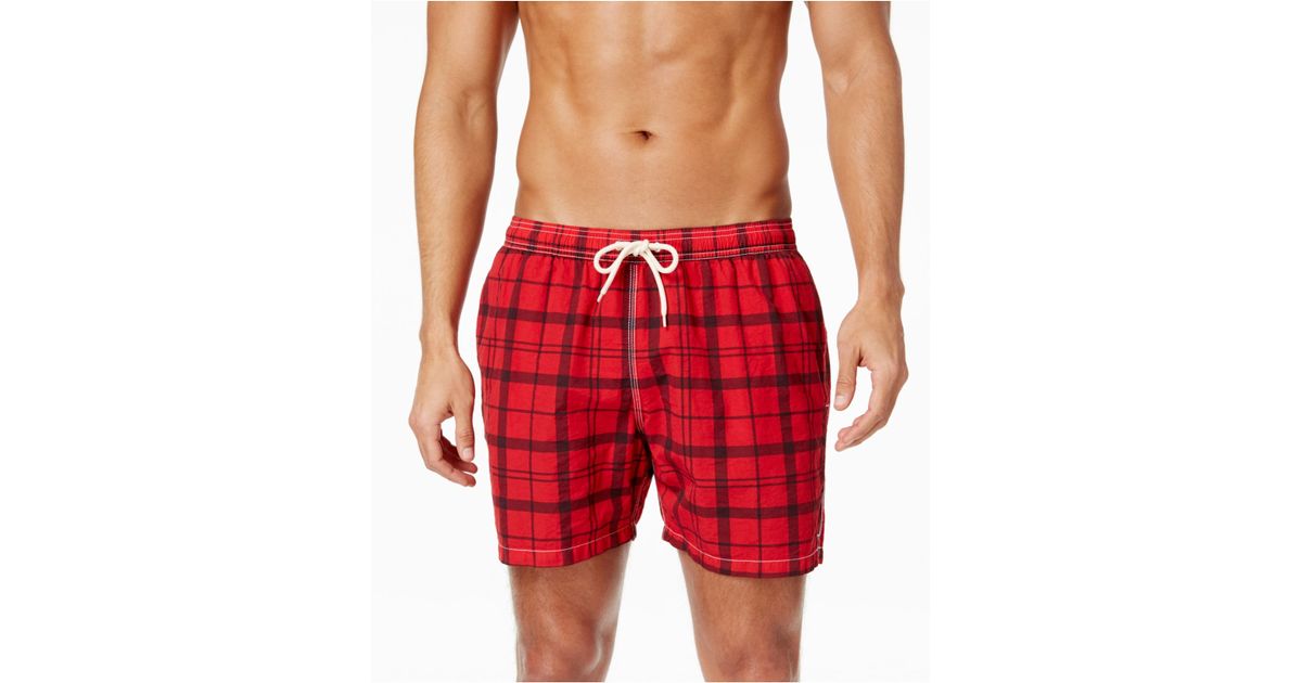 plaid swim trunks