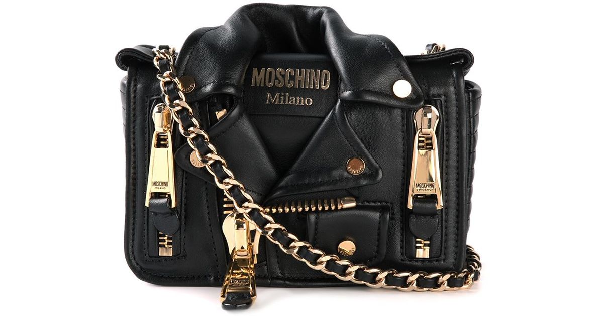 Moschino Leather Biker Shoulder Bag in Black | Lyst