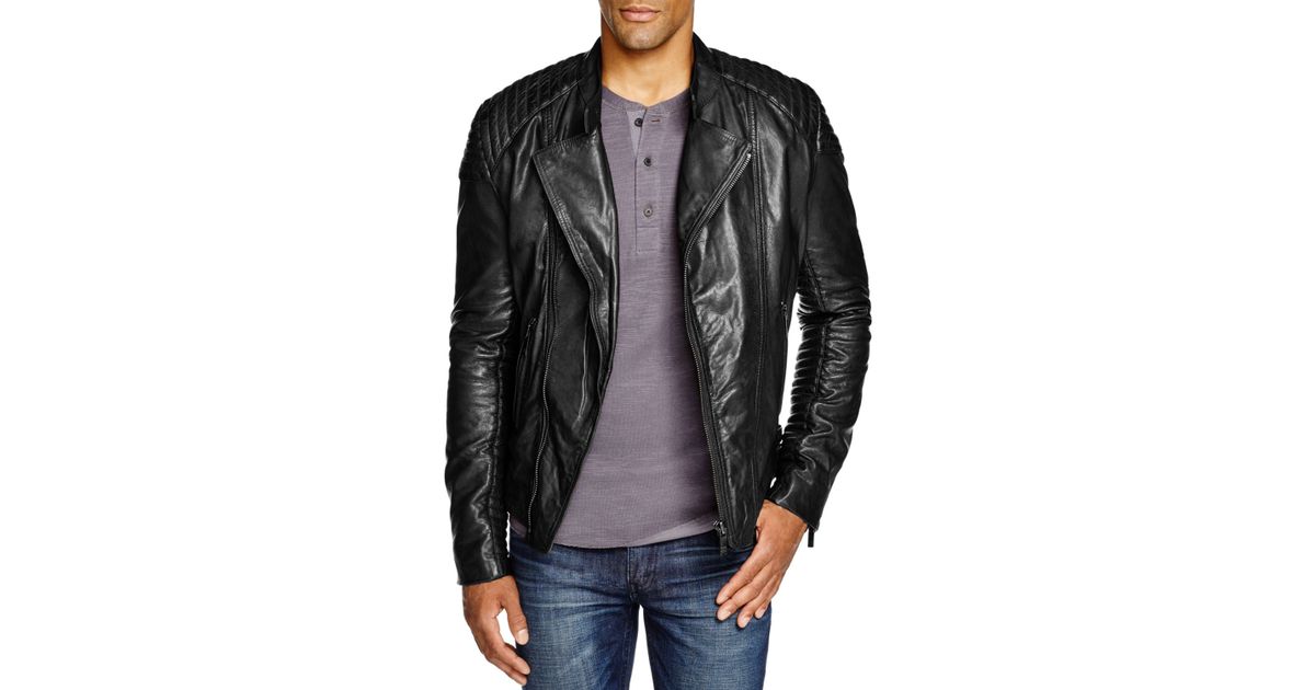Scotch Soda Black Leather Biker Jacket For Men