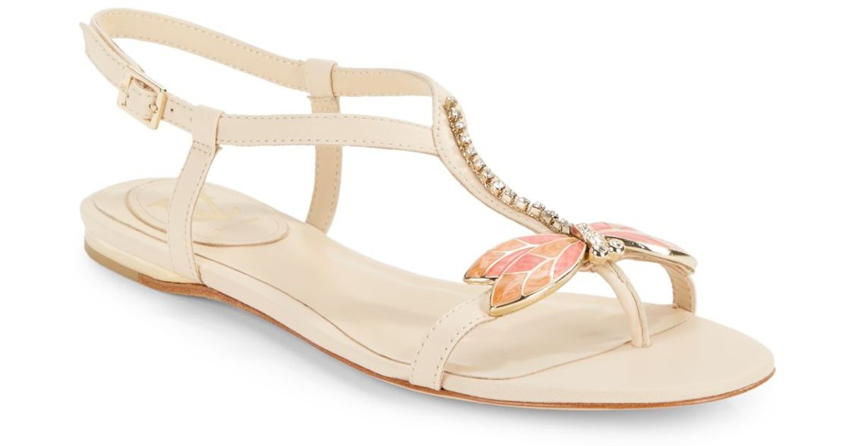 Vince Camuto Signature Crystal Dragonfly Leather Thong Sandals in ...